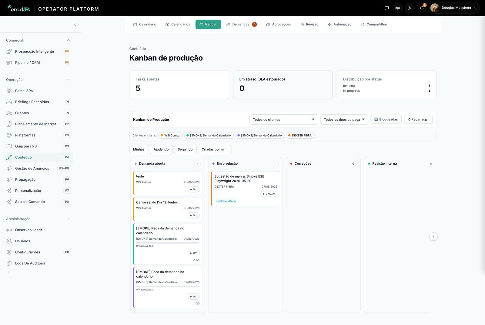 Board Kanban de demandas